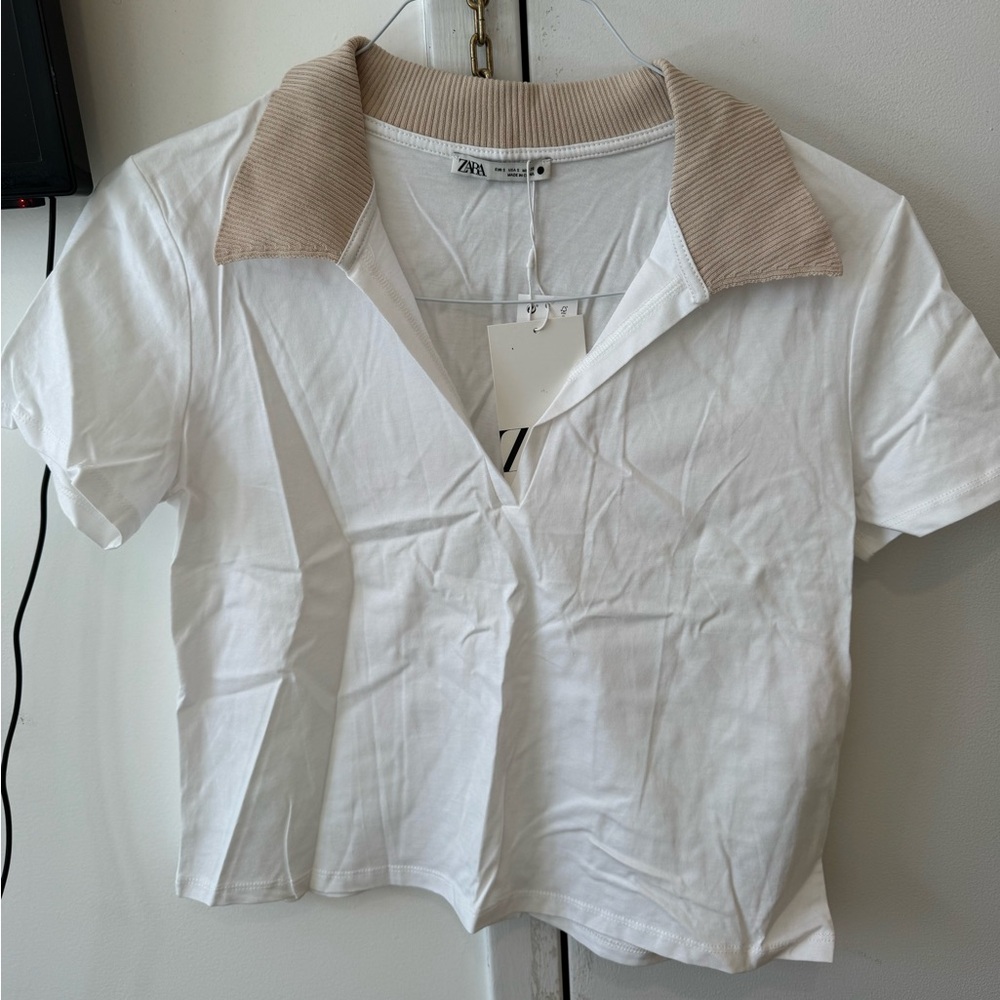 Zara White Collared Shirt Blouse